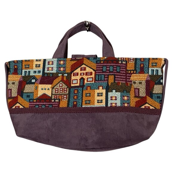 EverSewEnglish Handmade Purple Suede Townhouse Neighborhood Purse Bag - Picture 2 of 6
